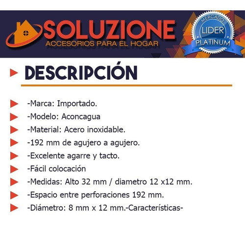 Manija Aconcagua 192 Mm Mueble Cajon Acero Inoxidable Oferta