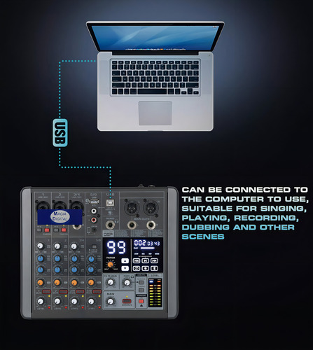 Mezcladora 6 Canales Harden Kmx-6bs 99dsp Bluetooth Usb