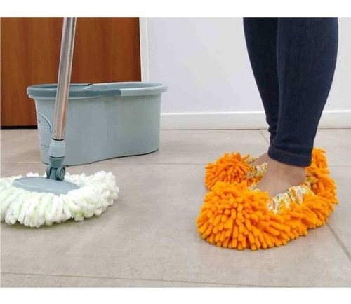 Imagen 6 de 6 de Balde Lampazo Centrifuga Acero Giratorio Spin Mop 2 Mopas