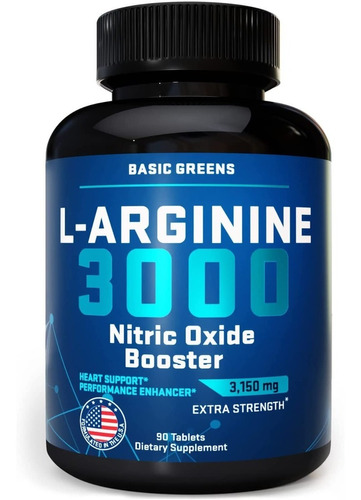L-arginina 3000 Basic Greens 90 Tabletas