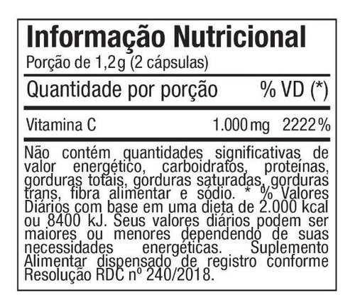 Imagem 2 de 3 de Vitamina C Ácido Ascórbico - 60 Cápsulas De 1000mg - Ftw