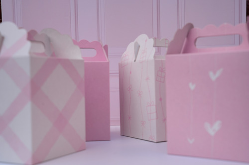 Cajita Cubo/tiendita Pastel-candy Bar-souvenirs-9*9*11-x 50 Rosa Con Diseño Corazones
