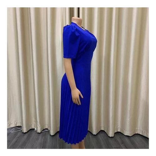 Vestido Plisado De Manga Corta De Color Liso Talla Grande