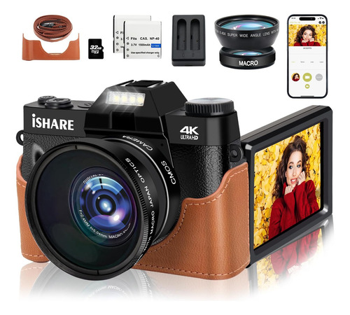 Cámara Digital Ishare 4k Con Wifi, Enfoque Automático, Panta