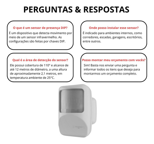 Sensor De Presença Frontal De Parede 110° Fotocélula Dip