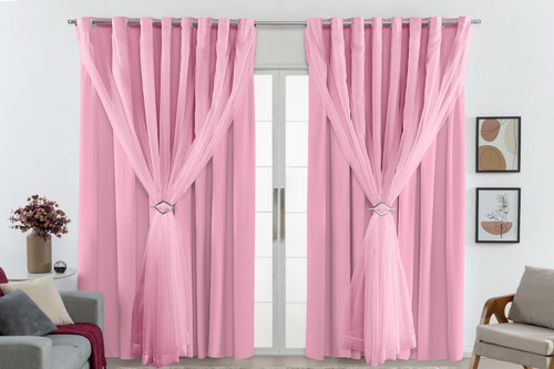 Cortina Pvc Sala Quarto 280 X 150 Blackout Corta Luz 100% Cor Rosa