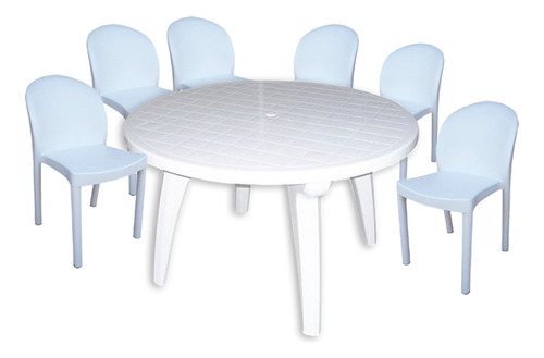 Set 6 Sillas Barcelona 1 Mesa Redonda 120cm Mascardi Blanco