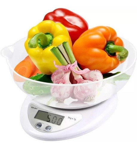 Balanza Alimentos Cocina Digital Hasta 5 Kg Alta Precisión Color Blanco