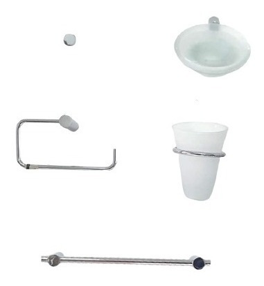 Set Kit Accesorios De Baño 5 Piezas Inoxidable Vidrio 6090a