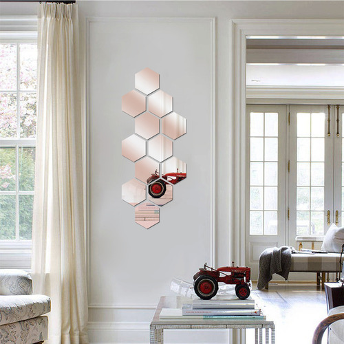 Calcomanía De Pared Removible De Vinilo Hexagonal Con Espejo