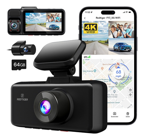 Redtiger Cámara Para Automovil 4k Dashcam 5g Wi-fi Gps 64gb