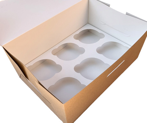 Caja Porta 6 Cupcakes/muffins -kraft Sin Visor-pack X 5 U