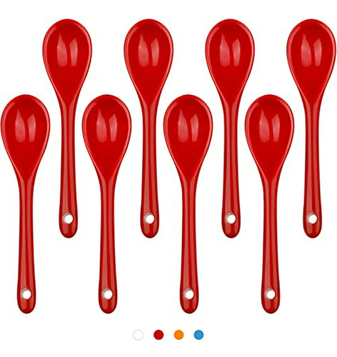 Cucharas De Espresso Cerámicas, Set De 8, Rojas, 12cm