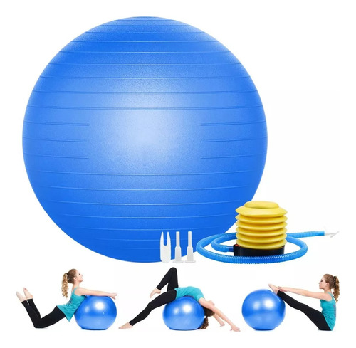 Pelota De Yoga/fitness/pilates/ejercicio 55cm Incluye Bomba Color Azul Swszdy