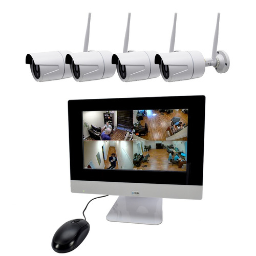 Kit De 4 Camaras Seguridad Inalambrica Con Monitor Hd Wifi