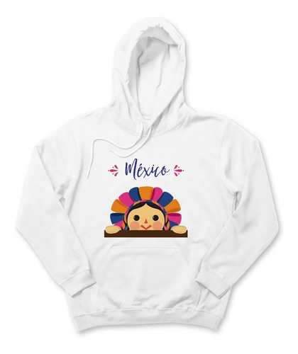 Sudadera Hoodie México Cara Muñecas Folklore Colores Unisex