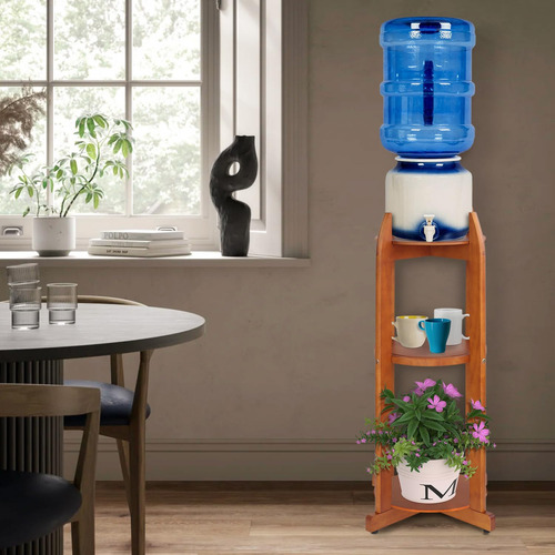 Soporte De Agua Lasido 5 Galones Madera Natural 3 Estantes