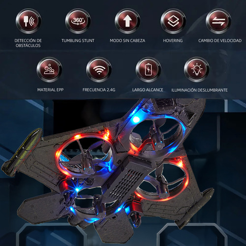 Lictin Drones Para Niños Avión Rc 2.4ghz De Combate Con Giro De 360°, Con Giroscopio De 6 Ejes Y Radar De Evitación De Obstáculos , Con Baterías Duales , Con Luces Led De Navegación De Colores Azules