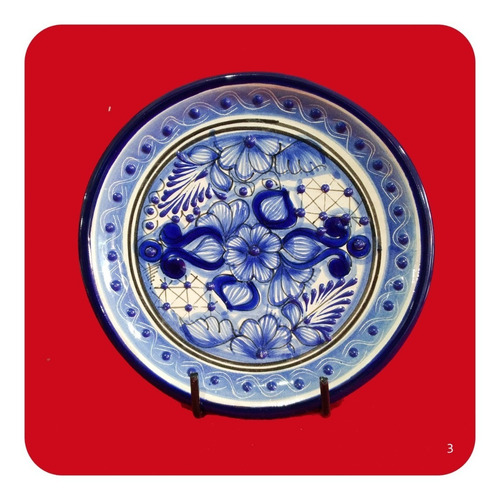 Imagen 4 de 10 de Plato Azul 20 Cm Talavera Poblana Diseño Especial Lujo Plt