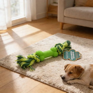Brinquedo Mordedor Pet Cachorro Corda Com Osso Fluffie 22cm Verde