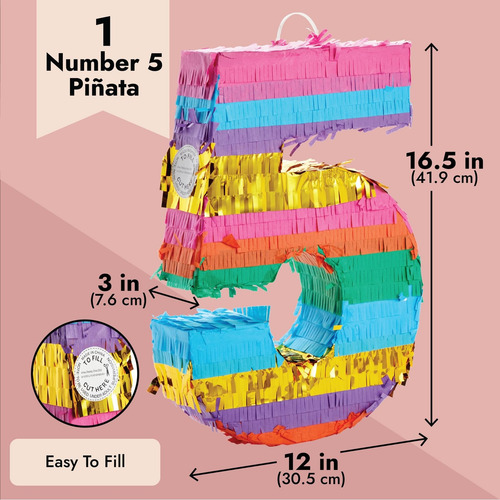 Piñata Pequeña Numero 5 Multicolor Para Cumpleaños 16x11x