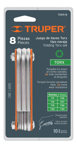 Juego 8 Llaves Torx, Tipo Navaja Cuerpo De Lamina  - Truper