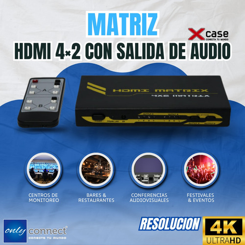 Matriz Xcase Hdmi 4x2 Con Salida De Audio Y Resolucion 4k