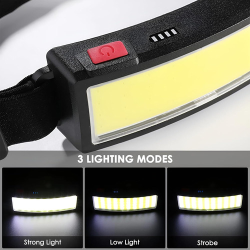 Linterna Frontal Recargable De 2000 Lúmenes De Haz Ancho Led