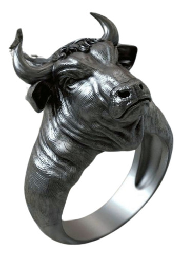 Anillo Hombre Cabeza De Toro Tauro Con Cuernos Plata 925