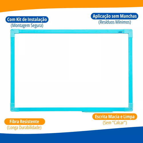Lousa Quadro Branco 60x80 Cm Moldura Soft Azul Com 5 Canetas Marcador