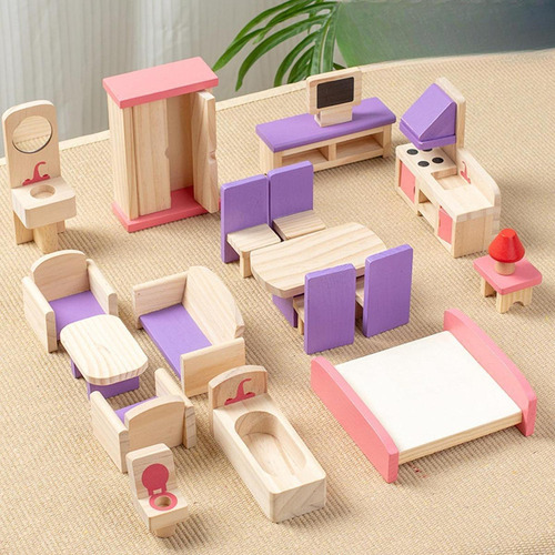 Y Juego De 19 Muebles De Casa De Muñecas De Madera, Modelo