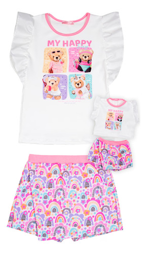 Conjunto Shorts Saia Be Happy Ma0236 +roupa Boneca Marthiê