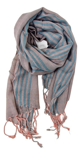 Pashmina Beige Con Rayas Verdes En El Borde Beige Y Verde Lisa Con Rayas Unico