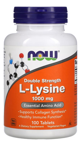 L-lysine 1000mg 100 Tabs Lisina Now  Sabor Sem Sabor