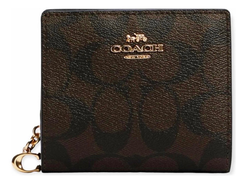 Cartera Coach Snap Wallet Marrón Oscuro Liso