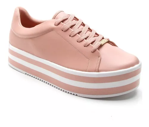 tenis rosa solado alto