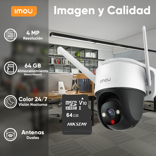 Imou Cámara IPC-S41FEN Cruiser SEde 4 MP Almacenamiento 64 Gb Micro SD Wireless Inalámbrica / Visión Nocturna en Color / Movimiento PTZ y Audio Bidireccional / Video Vigilancia 24/7