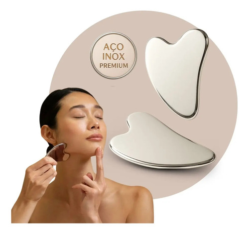 Gua Sha Placa Massagem Aço Inox Anti Idade Skincare Drenagem Gurumania