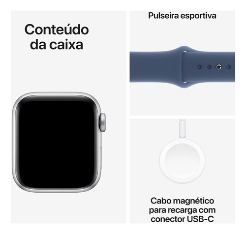 Apple Watch Se 2a Geração 40mm Gps Cx Prateado Pulseira Azul