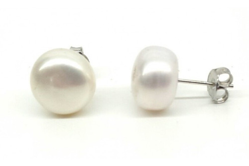 Aros Perla Blanca Grande  12 Mm Plata Italiana 925