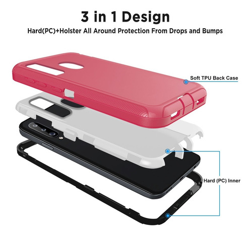 Imagen 2 de 4 de Funda 3 Piezas Uso Rudo Para Samsung A20s Con Clip