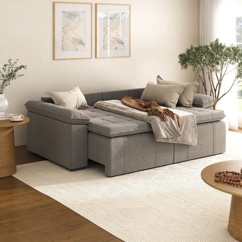 Sofá Cama Retrátil E Reclinável 4 Lugares 240cm Linho Com