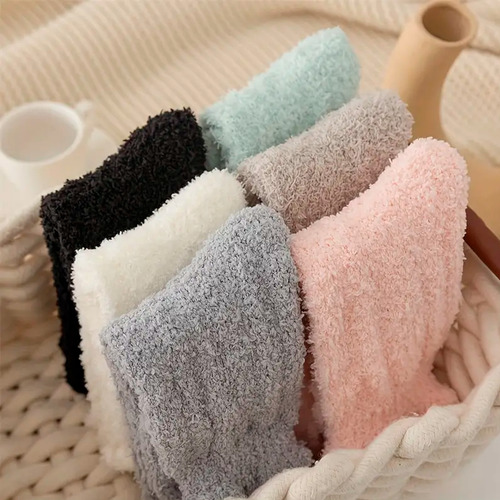 Medias Termicas Invierno Plush Soft Peluche Corderito Polar Gris Claro Tramado 35-41