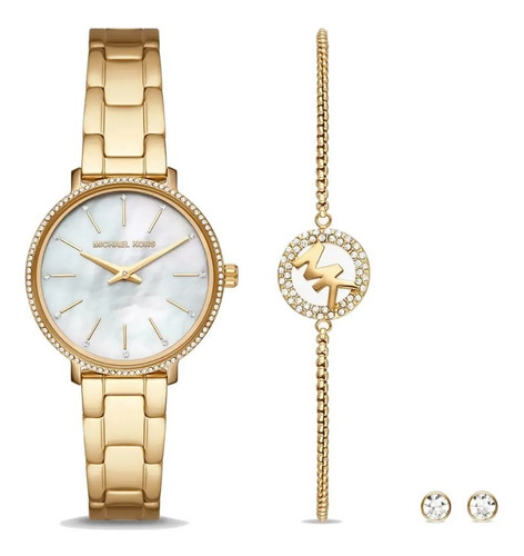 Set Reloj Michael Kors Camille Mk1065set E-watch Color de la correa Dorado Color del fondo Blanco