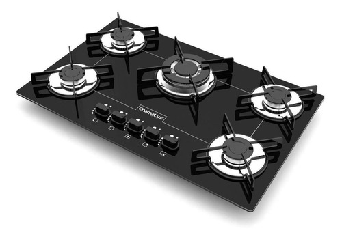 Imagem 2 de 2 de Fogão cooktop gás Chamalux Luana 5 Bocas tripla chama preto 110V/220V