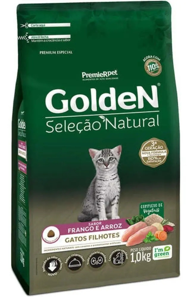 Ração Seca Golden Seleção Natural Gatos Filhotes Frango Arroz 1kg
