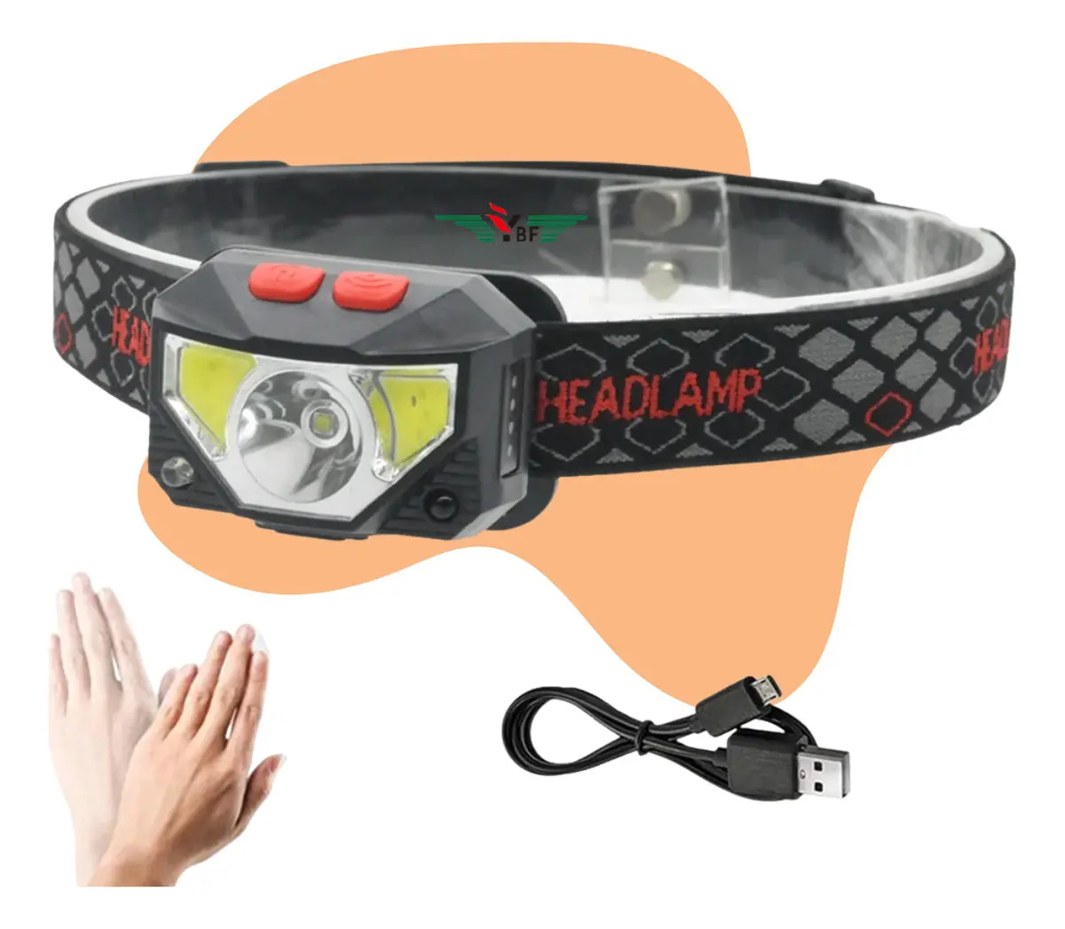 Lanterna De Cabeça Led 6 Modos Farol Recarregável Com Sensor On Off Luz De Emergência Forte Pesca Mecânico Bike Caminhada Aventura Ybf