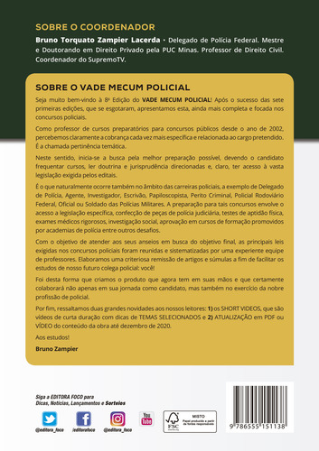 Vade mecum policial - legislação selecionada para carreiras policiais, de Fernandes, Bernardo Gonçalves. Editorial Editora Foco Jurídico Ltda, capa mole em português, 2020