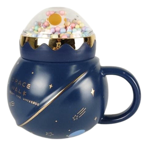 Mug Taza Con Cuchara Tapa Astronauta Luna Cerámica