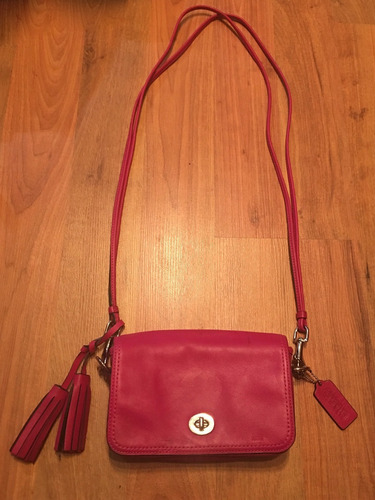 Preciosa Bolsa Coach Piel Fina Fucsia Llavero Edición Aniver